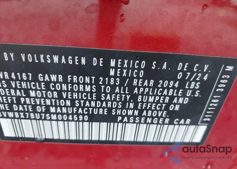 2025 Volkswagen Jetta 1.5T Sport из США, поврежденный, VIN 3VWBX7BU7SM004590